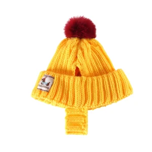 Warm Winter Pet Beanie with Fluffy Pom Pom